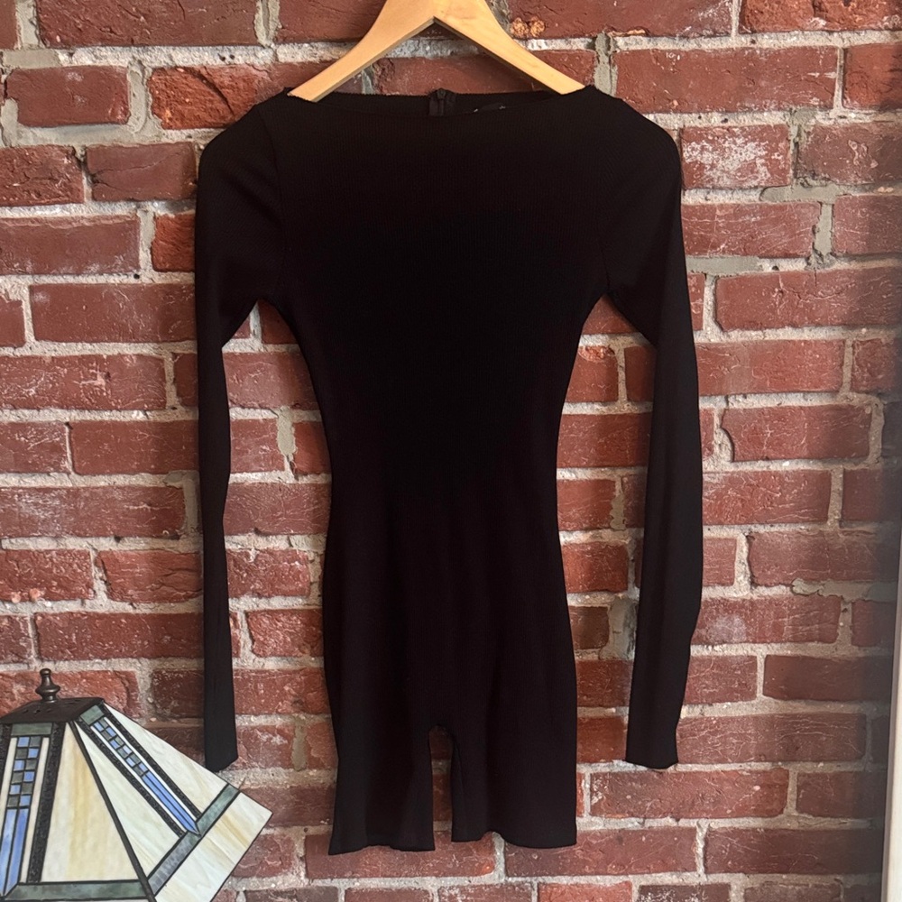 Naked Wardrobe Black Ribbed Long Sleeve Romper